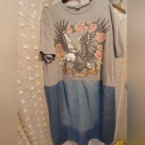 UPCYCLED ROCK AND ROLL GRAPHIC TEE/DENIM DRESS